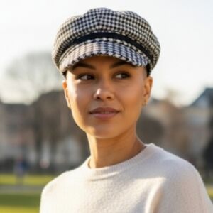 Black & White Houndstooth Baker Boy Cap